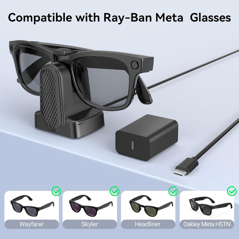 Sdfghj Charger Stand for Ray-Ban Meta Smart Glasses, Portable Charging Dock for Wayfarer, Headliner, Skyler, Oakley Meta HSTN with 3.3 ft Cable Type C Charger, Charger Station for Meta Glasses RayBan (Black) - Image 2